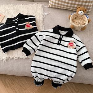 [엠케이] 베어패치 스트라이프 유아 긴팔 카라우주복 205075