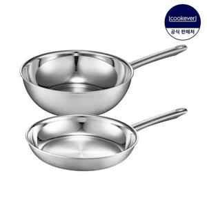 쿡에버 프라임 인덕션 통3중 스텐 프라이팬 2종 세트 (팬28+웍28)