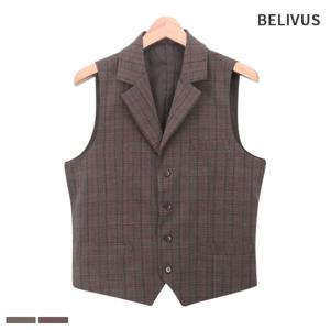 [빌리버스]빌리버스 남자 조끼 BIT133 브이넥 체크 카라 정장 베