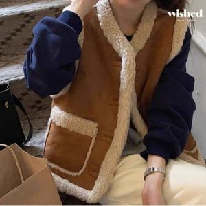 투포켓 포인트 뽀글 배색 무스탕 베스트 (WIADVT013)