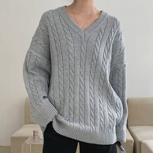 엘프 여성 V넥 꽈배기 루즈핏 봄 긴팔 니트 JLE-WKN-2863-그레이