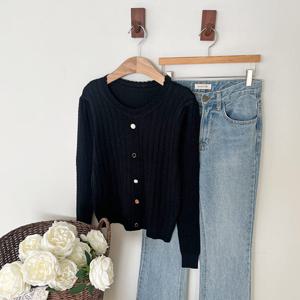 단추 여성 라운드 봄 간절기 긴팔 니트 BONG-WKN-2970-블랙