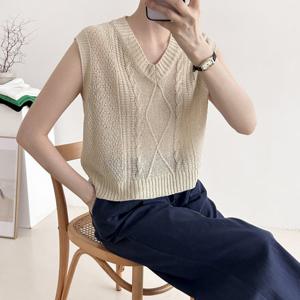샵앤) 꽈배기 국산 여성 V넥 니트조끼 21DS-WVS-3438-베이지