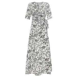 샵앤) 잔꽃별 V넥 여름 여성 반팔 롱 원피스 SS-WDR-2736-화이트