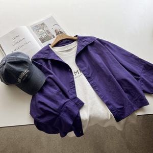샵앤) 와이카라 단추 여름 뒷밴딩 셔츠자켓 DGB-WNB-3570-퍼플