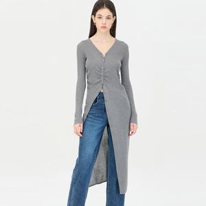 [시슬리] 사선 셔링 롱 니트 가디건_SAKC03441CG