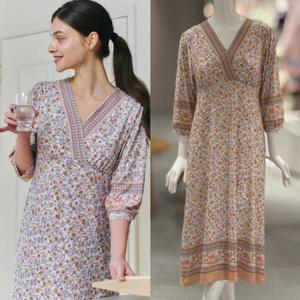 [비너스]옐로우 오렌지 플라워 브라캡 홈드레스 (VGN7027)