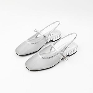 [신난다슈] 여성 슬링백 샌들 2cm 메리제인 펌프스 뮬 플랫 샌들 망사 낮은굽 AG259015 실버