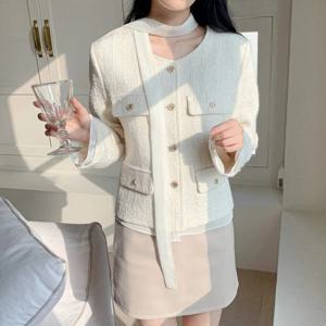 샵앤) 봄신상 국산 여성 노카라 몽테뉴 간절기 울 트위드 자켓N SIU-WJP-4183-아이보리