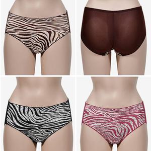 우아한 지브라 패턴 매쉬 햄라인 여성 삼각팬티