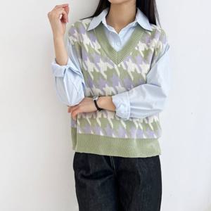 [리빌모아]여자 데일리 하운드 패턴 니트 조끼 DJW-VES-S2LPPT10