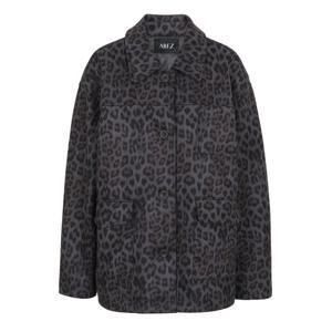 [에이비에프지]레오파드 패턴 스웨이드 점퍼 스타일 하프 트렌치 코트 APZ5QL031G