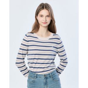 헤지스 여성 25SS 멀티 스트라이프 린넨 혼방 칠부 풀오버 블루 HSSW5B201B1