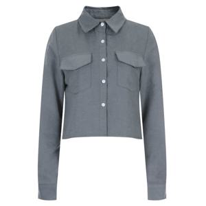샵앤) 여성 카라넥 앞포켓 캐주얼 크롭 블라우스 셔츠 NARU-WBL-20356-그레이