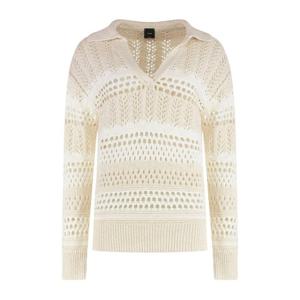 핀코 브이넥 오픈 니트 스트라이프 코튼-리넨 스웨터 104946A2F