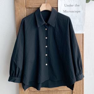 샵앤) 여성 카라넥 언발 루즈핏 데일리 7부 블라우스 셔츠 DGB-WBL-4336-블랙