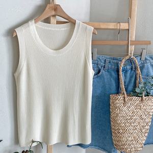 샵앤) 여성 라운드넥 골지 레이어드 민소매 니트 티셔츠 JR-WKN-4364-연베이지