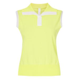 샵앤) 여성 프리미엄 골프 배색 카라넥 레이어드 민소매 니트 조끼 LB-WVS-20571-옐로우
