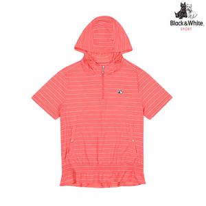 [블랙앤화이트] 여성 셔링 반팔 반집업 티셔츠 9655LZSN_CORAL