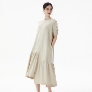 샵앤) 여성 라운드넥 2단캉캉 무지 러플 루즈핏 미디 원피스 CL-WOP0276