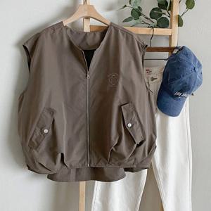 샵앤) 여성 노카라 자수 루즈핏 레이어드 조끼 DGB-WVS-4328-모카