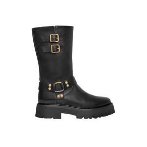 셀린느 하네스 베지탈 카프스킨 벌키 미드 바이커 부츠 블랙 골드 354573882C-38NG