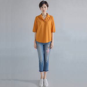 [캐리스노트]24년 봄 여름 데일리룩 셔츠 카라 반오픈 오렌지 블라우스 CN4MBL005-GB