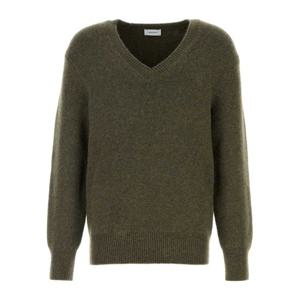 페라가모 브이넥 올리브 그린 캐시미어 스웨터 122495777914 UN