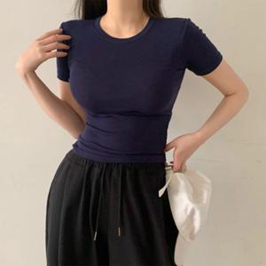 [옷자락]여자 여름 기본반팔 라운드넥 무지 스판 글램 티셔츠