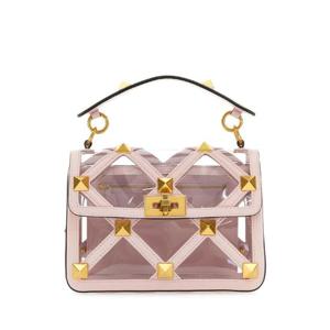 VALENTINO GARAVANI 파스텔 핑크 폴리머 소재 및 가죽 미디엄 로만 스터드 핸드백 2W2B0I82SEA YL0