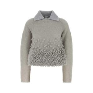 LOEWE Grey mohair blend polo shirt S540Y14KFO GREY