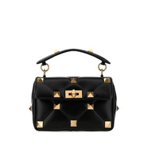 VALENTINO GARAVANI 블랙 나파 가죽 미디엄 로만 스터드 핸드백 2W2B0I82BSF 0NO