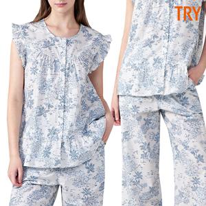트라이 여성 60수 민소매 아사면 나시 프릴 잠옷 파자마 홈웨어