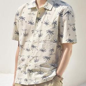 뱅뱅 동백01 야자수 프린트 시어서커 반팔셔츠 NSL333