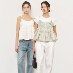 WOMAN 셔링 버튼 슬리브리스 블라우스 [3COL] / WBE2L03527