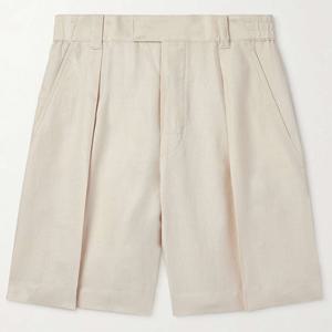 25 FW 로로 피아나 Reinga 레잉가 쿨 와이드 플리츠 크림 리넨 트윌 버뮤다 쇼츠