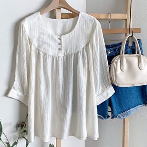 샵앤) 여성 라운드넥 둥근라인 크링클 6부 여름 블라우스 DGB-WBL-4560-아이보리