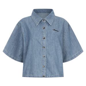 샵앤) 여성 카라 밑단스트링 루즈핏 청남방 데님 셔츠 FRB-WBL-20697-중청