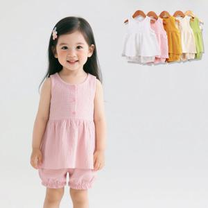 [엠케이] 나시 똑딱이단색 여아동 지짐이 상하복세트 205835