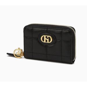 [헤지스ACC] 블랙 퀼팅 가죽 지퍼 카드지갑 동전수납 HIHO5F755BK