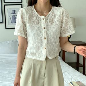 샵앤) 여성 라운드넥 여름 하객룩 망사 반팔 트위드 자켓 21DS-WJP-4621-화이트