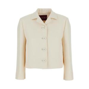 GUCCI White Jacket with Notched Revers in GG Canvas Woman 828620ZASYJ9854