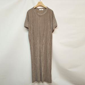 샵앤) 국산 여성 하늘하늘 얇은 플리츠 반팔 롱원피스 LL-WDR-4668-연카키