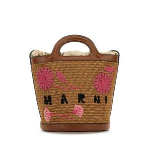 MARNI Brown raffia and leather Tropicalia bucket bag SCMP0056L7P7398 ZO974