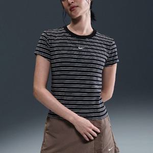 나이키반팔티 YQJ HF9525-010 스포츠웨어 칠 니트 여성 슬림 스트라이프 티셔츠