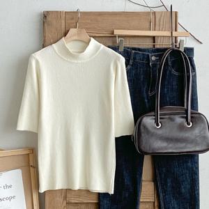 샵앤) 여성 반목 잔골지 무지 반팔 니트 BONG-WKN-4707-아이보리