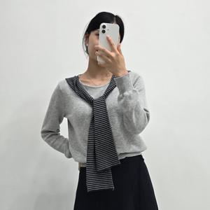 샵앤) 여성 라운드 단가라 후드 일체 긴팔 무지 니트티 SIU-WKN-4807-그레이