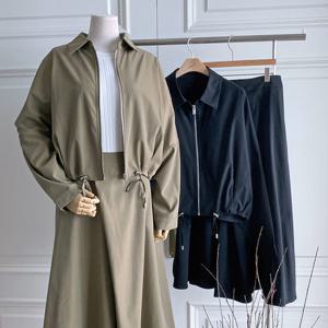 샵앤) 여성 카라넥 밑단스트링 무지 루즈핏 간절기 점퍼 DGB-WJP-4825-카키