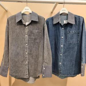 라티움 HC34 데님체크배색 앞뒷언발런스 오버핏 청셔츠 T2533bl10