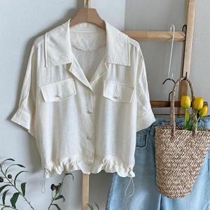 [다잇템][다잇템] 여성 비스코스 반소매 남방 잔주름 주머니 카